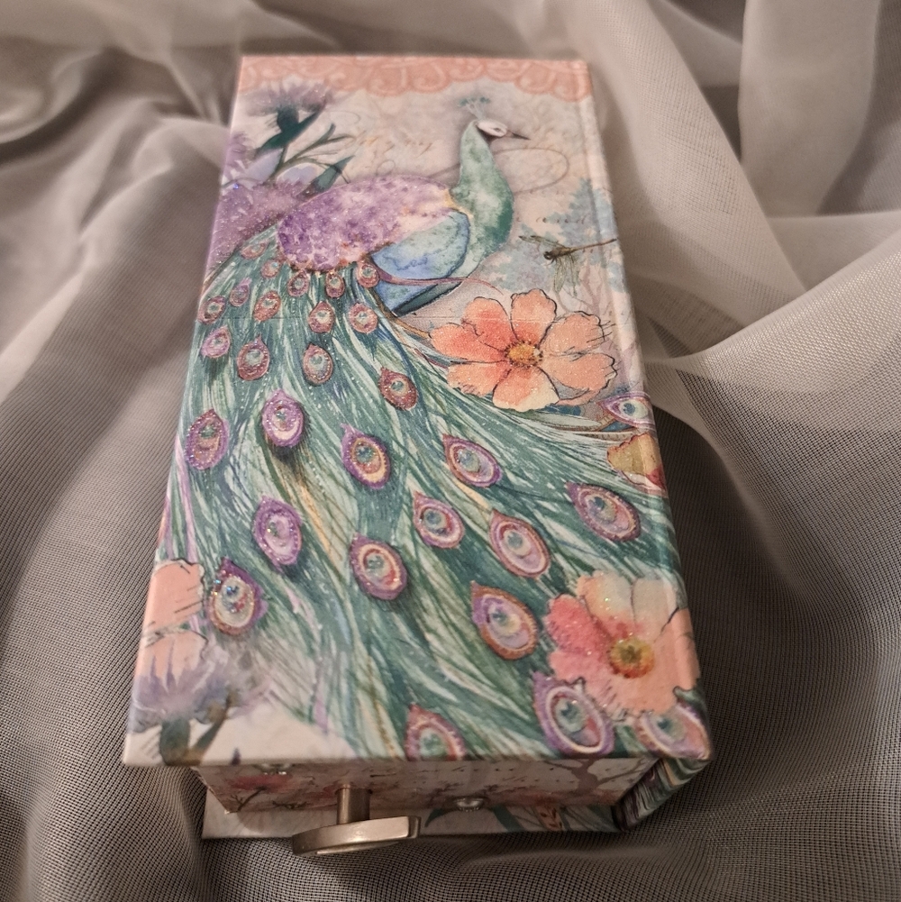 Peacock and Floral Decorative Music  Box Soap Holder.  Stunning Piece.